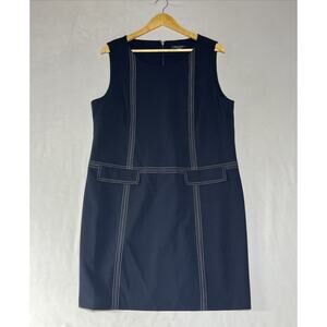 Tommy Hilfiger Shift Dress Size 16 Blue Contrast Stitch Sleeveless Career Work